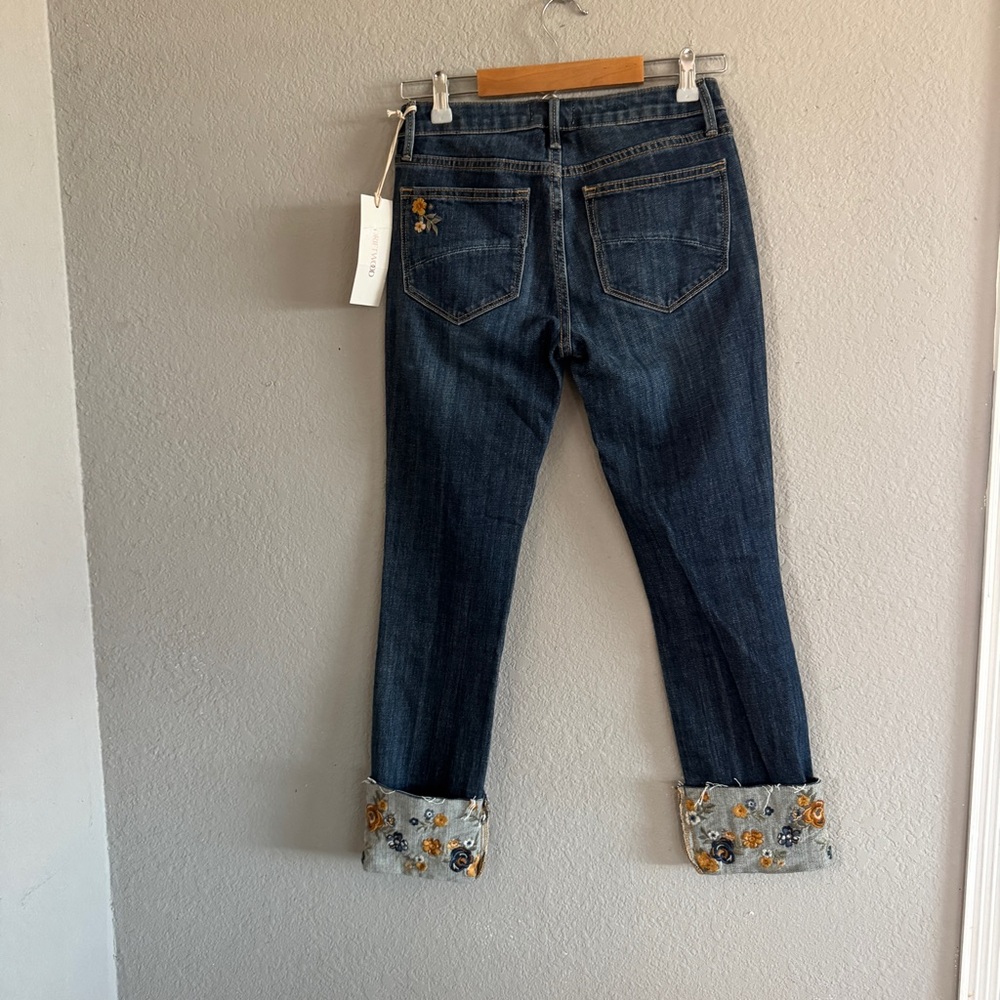 NWT ANTHROPOLOGIE DRIFTWOOD COLETTE EMBROIDERED Cropped CUFFED JEANS SIZE 24 - Picture 8 of 11